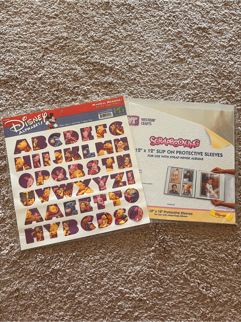 Scrapbooking Disney Winnie the Pooh Alphabet Paper Sheet & Protective Sleeves